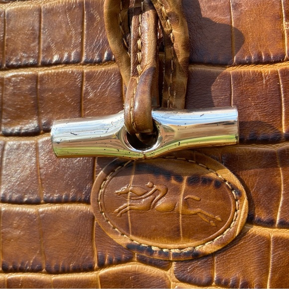 LONGCHAMP BAG CROSSBODY SHOULDER BROWN CROC LOOK LEATHER ZIP TOP SILVER HARDWARE - Picture 14 of 14